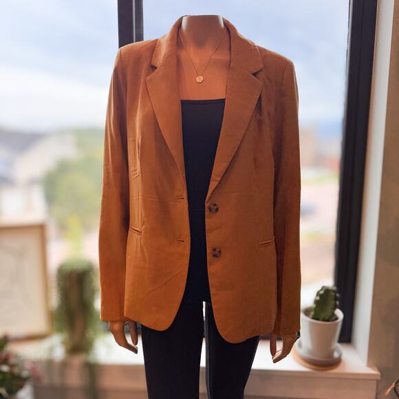 June Camel/Tan Tailored Fluid Button Down Blazer by Francesca's - Size: Large - Picture 2 of 8